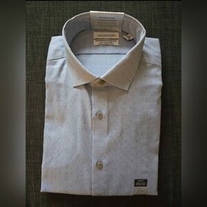 Calvin Klein Men's Light Blue Patterned Dress Shirt